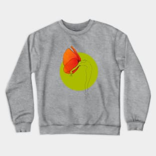 Orange red poppy flower head girl on olive green background · Flower Woman Poppy, clear illustration Crewneck Sweatshirt